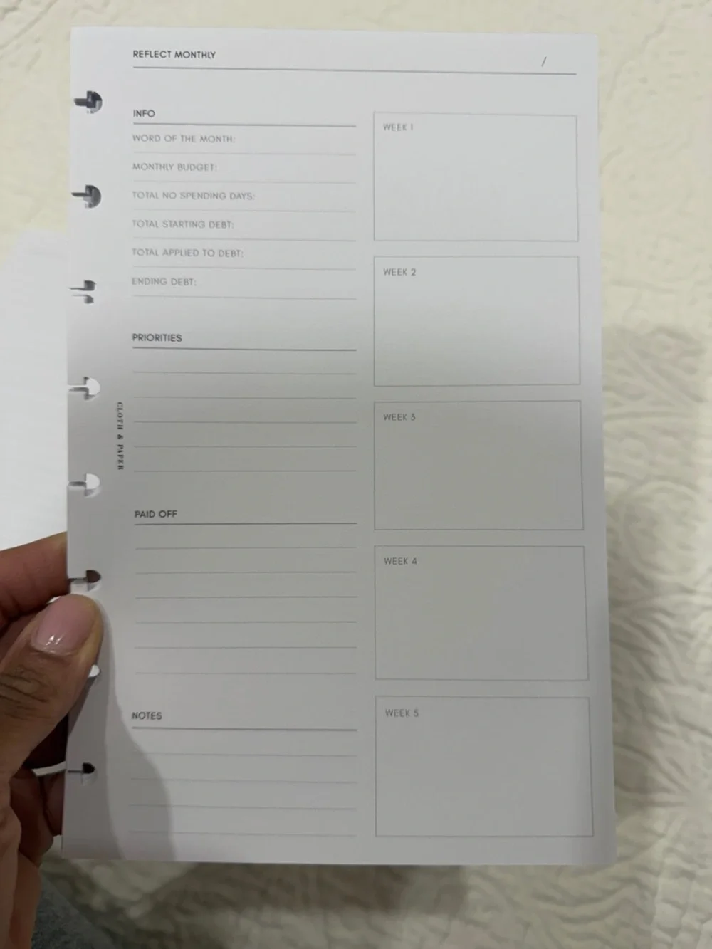 Cloth and Paper inserts
